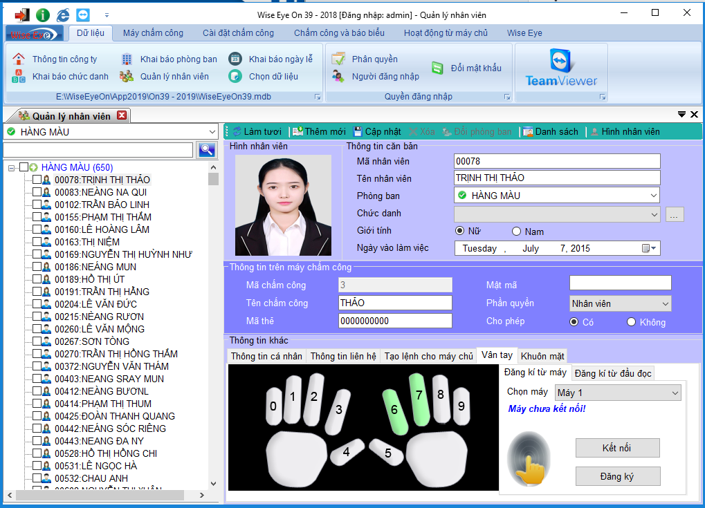 Phần mềm chấm công Wise Eye On 39