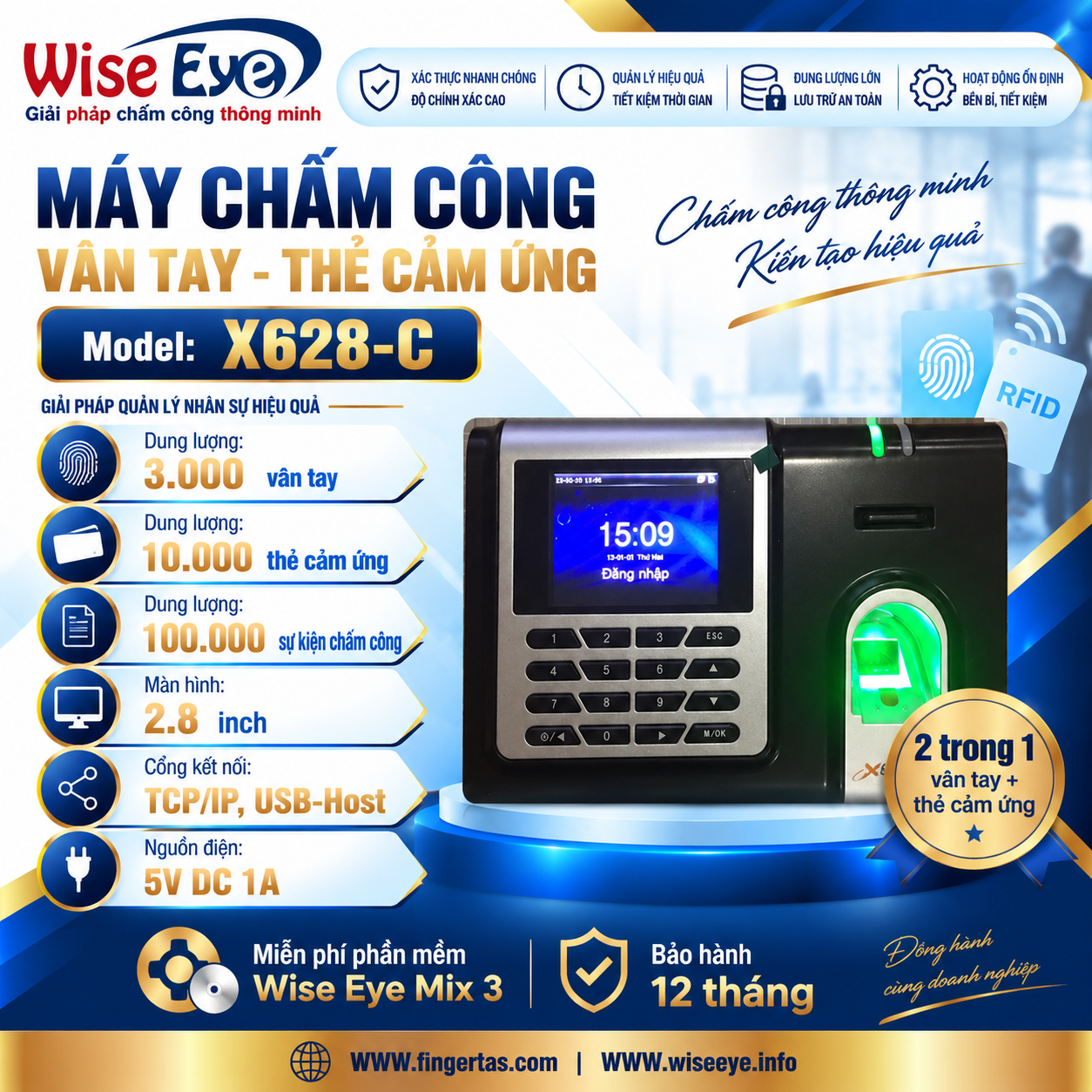 Máy Chấm Công Vân Tay X628-C Máy Chấm Công Vân Tay X628-C