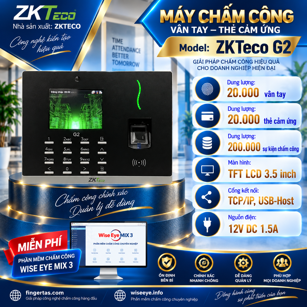 Máy chấm công vân tay ZKTeco G2 Máy chấm công vân tay ZKTeco G2