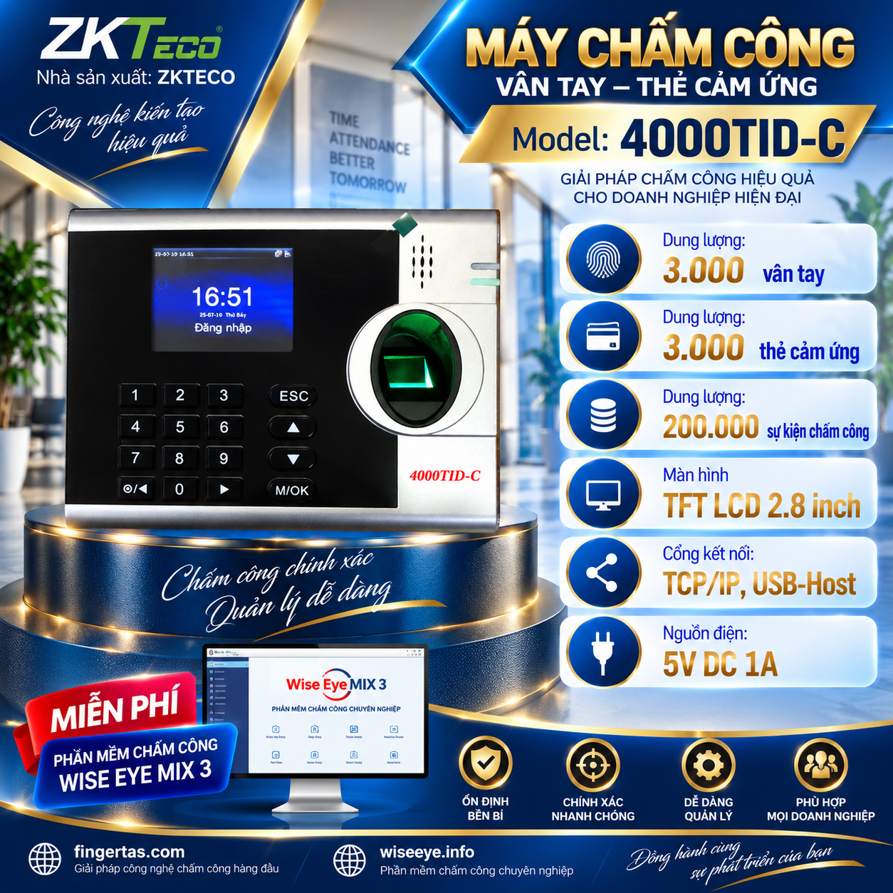 Máy chấm công vân tay 4000TID-C Máy chấm công vân tay 4000TID-C