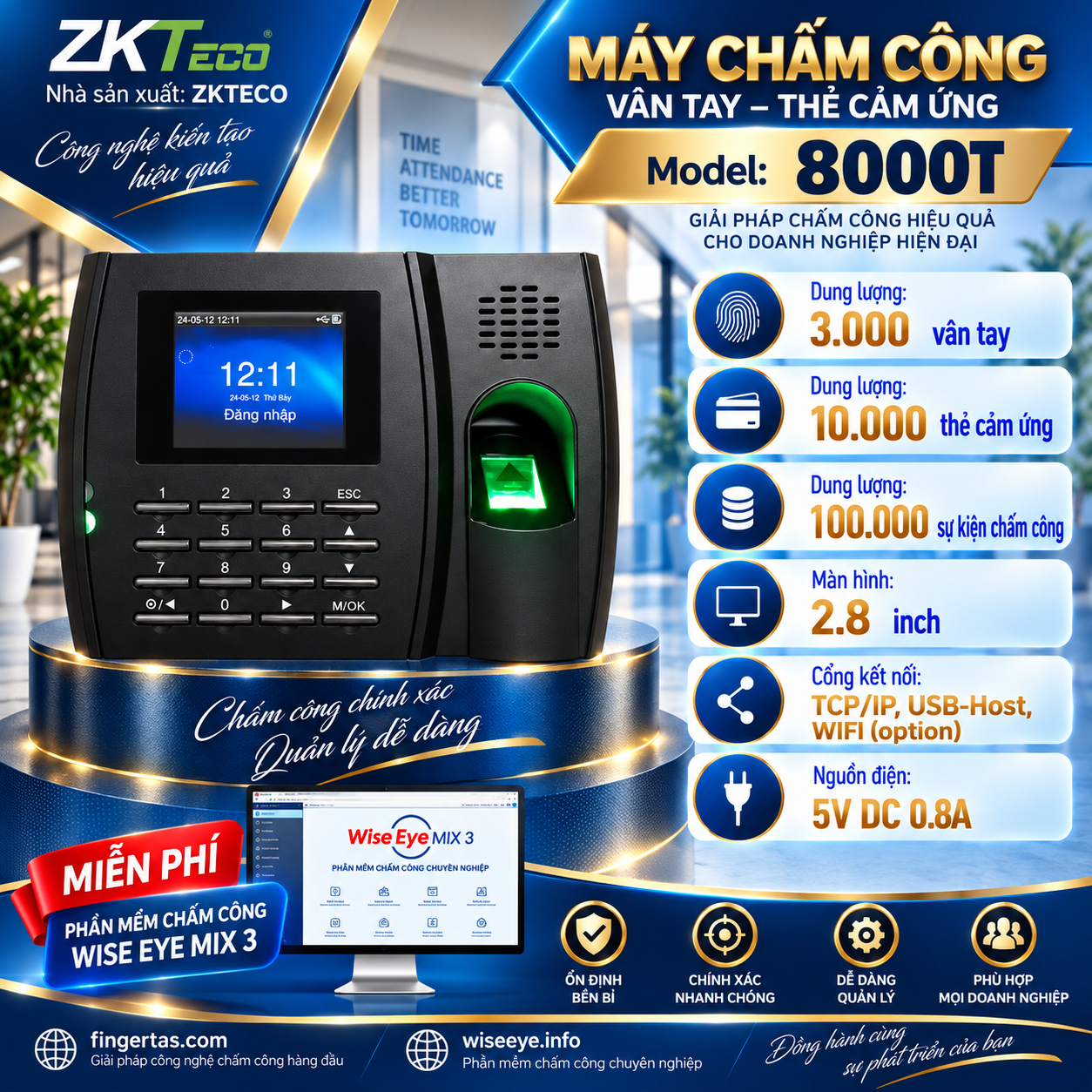 Máy chấm công vân tay 8000T Máy chấm công vân tay 8000T