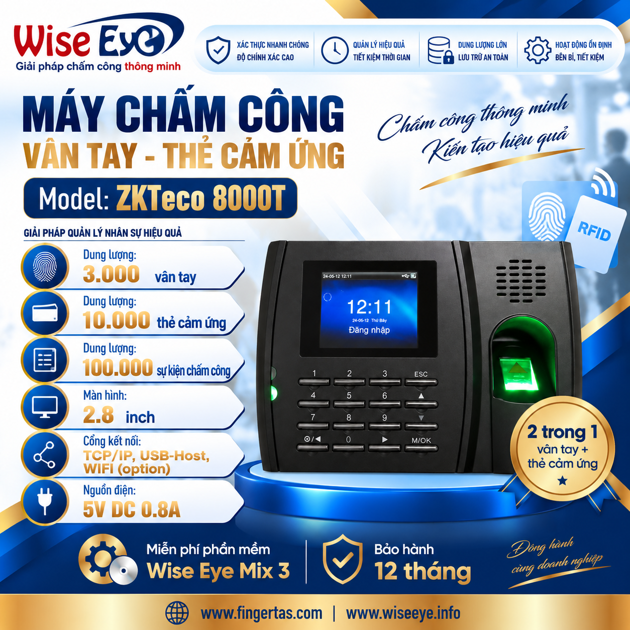 Máy chấm công vân tay ZKTeco 8000T Máy chấm công vân tay ZKTeco 8000T