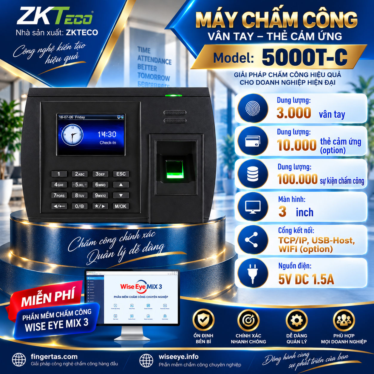 Máy chấm công vân tay 5000T-C Máy chấm công vân tay 5000T-C